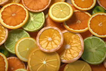 citrus slices orange slices lemons grapefruit background  summer sunny generative ai