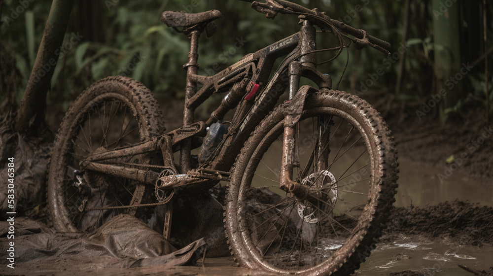 Canvas Prints a muddy trail bike after a day of fun generative ai