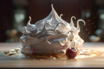 Meringue meringue dessert white cream whipped puffy close-up generative ai
