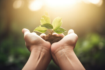 Sustainability, hand holding earth, generative ai