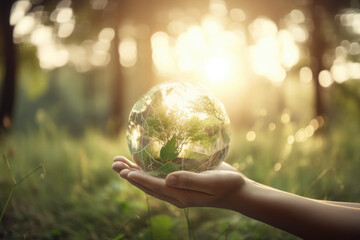 Sustainability, hand holding earth, generative ai