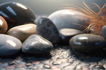 Smooth beautiful stones stone therapy massage spa bali background wellness generative ai
