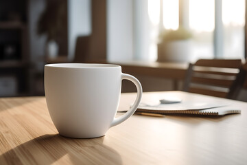 Fototapeta premium Mock up minimalist white ceramic mug in office, living room setting