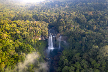 K50 waterfall. The majestic K50 waterfall is still very wild in the tropical jungle in K 'Bang district, Gia Lai province, Vietnam  