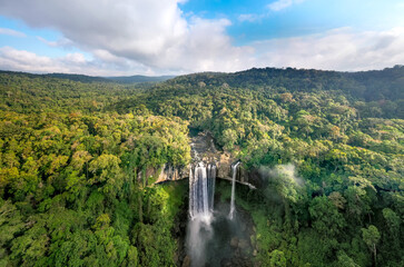 K50 waterfall. The majestic K50 waterfall is still very wild in the tropical jungle in K 'Bang district, Gia Lai province, Vietnam  