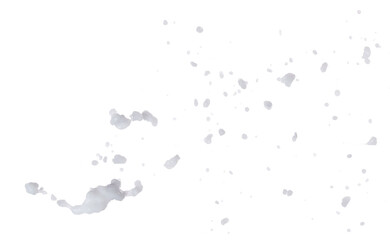 Fototapeta premium Milk yogurt white water droplet shape form fly splashing. Milk lotion pour float in mid air. Milk moisturizer explosion throw fluttering. White background isolated high speed shutter freeze motion