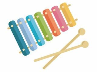 musical instruments xylophone multicolored with sticks on a white background illustration