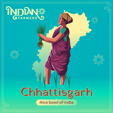Chattisgarh Farmer - A Vibrant Vector Illustration Depicting the Resilience and Hard Work of Indian Agriculture	