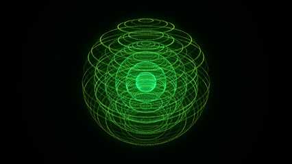 Futuristic sphere of particles and lines. Network connection big data. Abstract technology background. 3d rendering.
