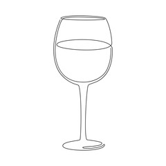 Wine Glass continuous black one line drawing. National Wine Day. Vector illustration for Cafe, Shop, Delivery or party celebration. Vector EPS 10