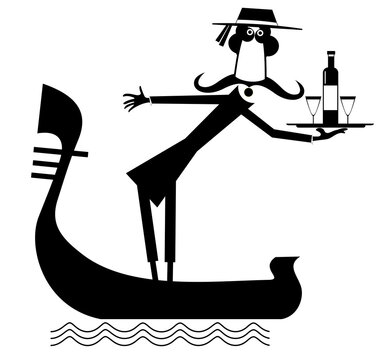 black gondolier serving wine, stylized clip art preview