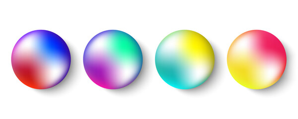 Set of vibrant color round shapes for your creative graphic design. Realistic 3d sphere or ball with bright gradients. Vector illustration.