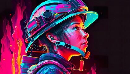 Cyberpunk Firefighter . Creative illustration. (Ai Generate)