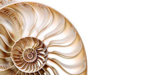 A perfect and amazing fibonacci pattern in a nautilus shell, sea shell close up ,  Created using generative AI tools.