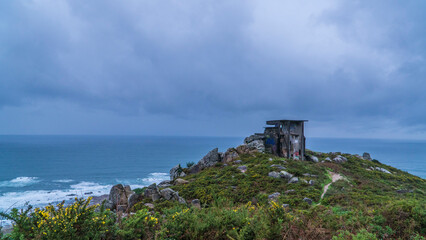 Fototapeta na wymiar Landscape of the Cabo Silleiro bunkers in Rías Baixas, Galicia.