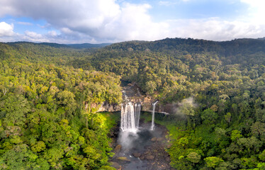 K50 waterfall. The majestic K50 waterfall is still very wild in the tropical jungle in K 'Bang district, Gia Lai province, Vietnam  