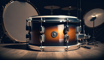 Fototapeta na wymiar Close-up of a snare drum, percussion instrument, generative AI.