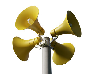 Public address notification loudspeakers on a post, 3d rendering. Outdoor notification loudspeakers...