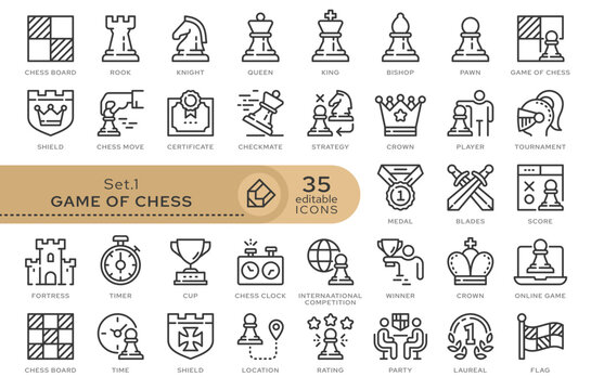 Set of conceptual icons. Vector icons in flat linear style for web sites, applications and other graphic resources. Set from the series - Game of Chess. Editable outline icon.	
