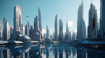 Fototapeta na wymiar Futuristic city with technological skyscrapers Generative AI 