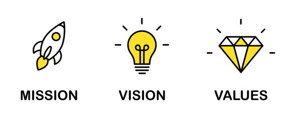 Mission. Vision. Values. Web page template. Modern flat design concept. Purpose business concept. Mission symbol illustration. Success and growth concepts. Business vision presentation © mi-vector