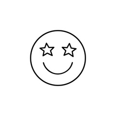 Cute smile icon with star eyes. Vector hand-drawn doodle illustration isolated on white background. Perfect for cards, decorations, logo, stickers.