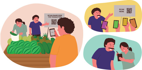 vector illustration cashless transaction