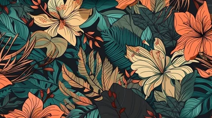 Tuinposter Modern colorful tropical floral pattern Generative AI  © Wagner
