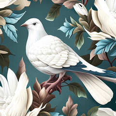 Seamless patterns with birds, flowers, and leaves. Generative AI.