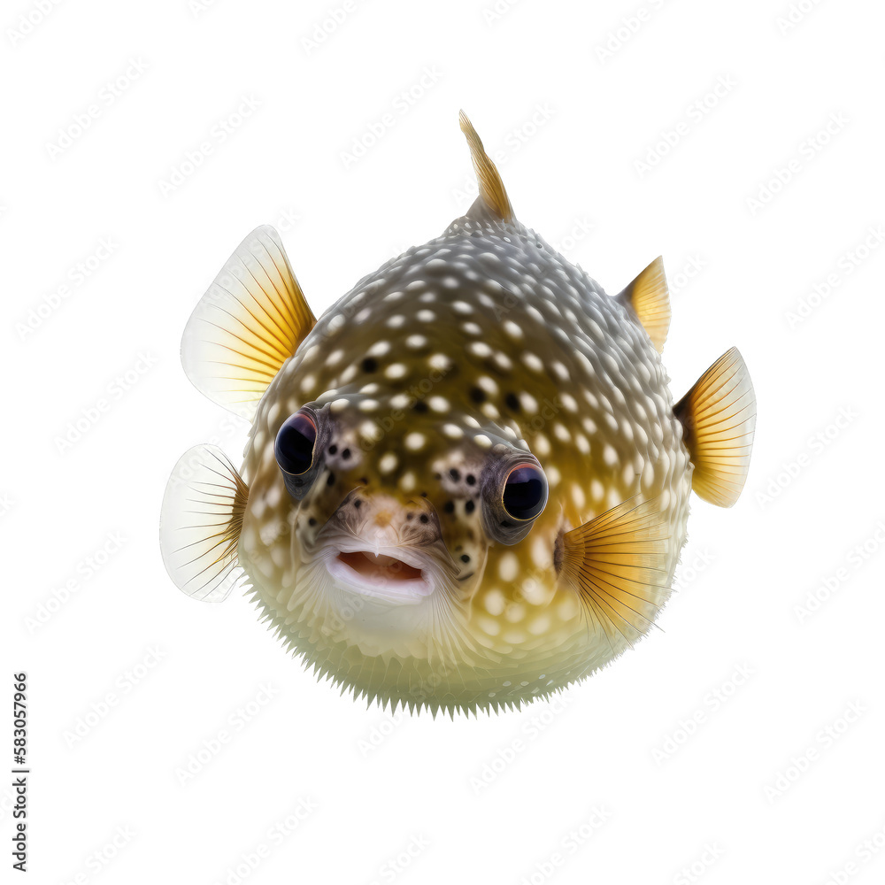 Wall mural puffer fish staring , isolated on transparent background cutout , generative ai