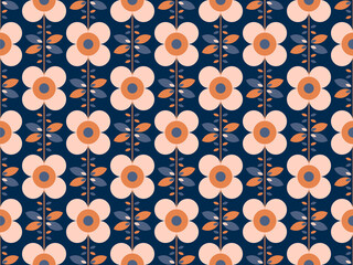 Retro floral pattern with leaves Modern flowers graphic background