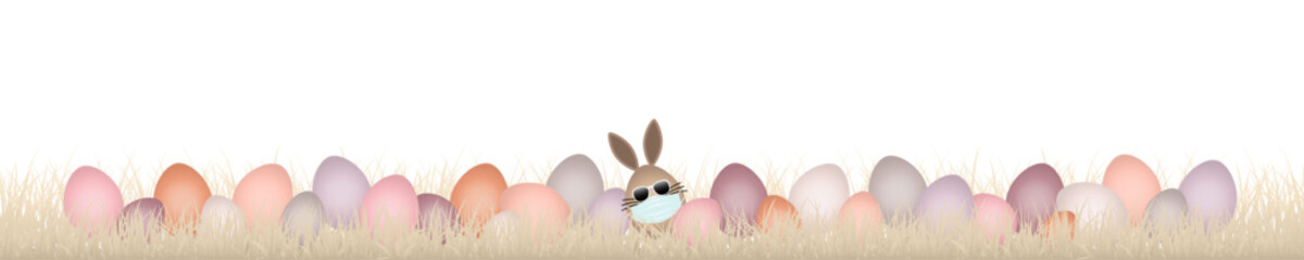 Osterwiese Beige Braunes Hasenei Maske Sonnenbrille & 28 Ostereier Verschiedene Farben