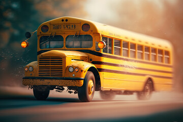 Fototapeta na wymiar blurred background of a yellow school bus. Illustration AI Generative