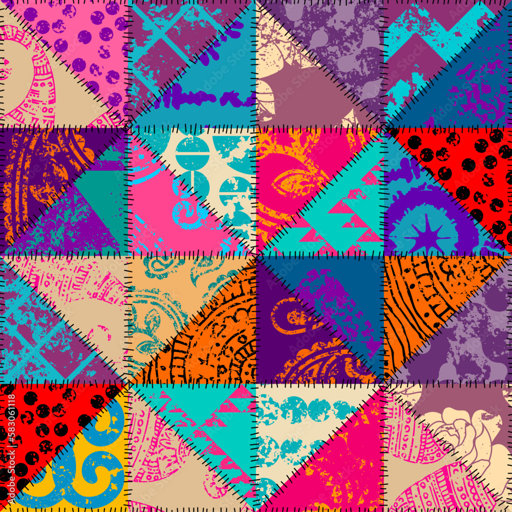 Aufkleber Geometric abstract pattern. Intersection patchwork plaid style