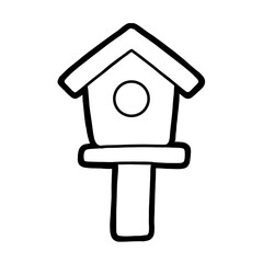 Outline hand drawn cute house bird 