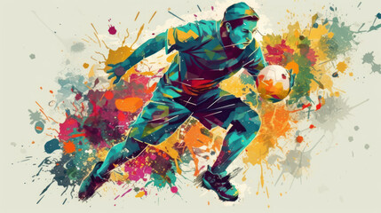 Fototapeta na wymiar Abstract watercolour-style football player created with generative AI technology