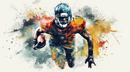 Abstract watercolor-style American football player created with generative AI technology
