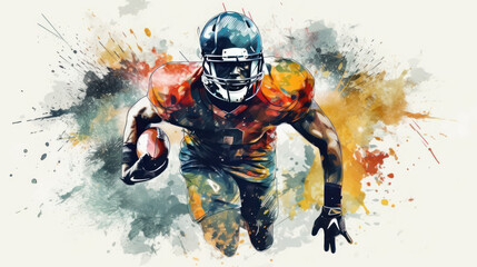 Obraz premium Abstract watercolor-style American football player created with generative AI technology