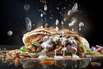 Delicious doner kebab. Template for restaurants. Food photography. Generative AI.