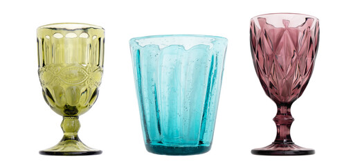 For water glasses are beautiful designer rare for drinks, transparent background, isolate .