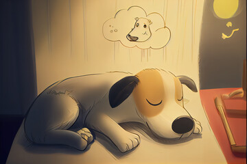Sleeping dog in cartoon style. AI render.