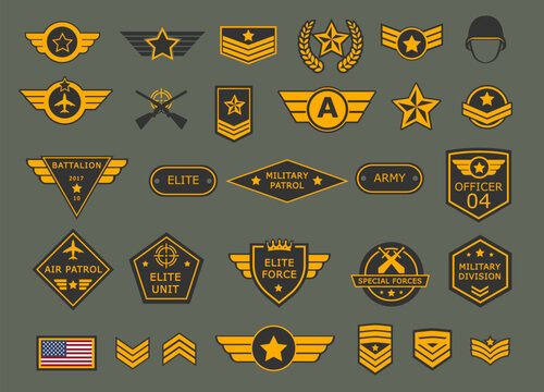 Military badge set. Air force emblem. Vector illustration.