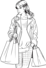 Beautiful woman walking with packages in her hands.