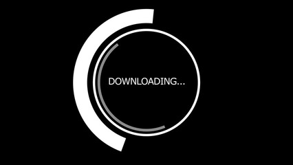 Circles downloading icon on black background. 3D animation