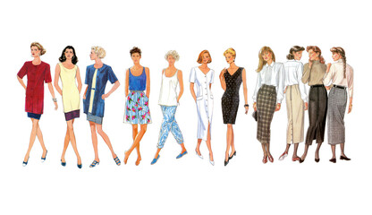 Obraz premium Vintage fashion women models for architecture, Vintage Women, Office Lady, Wearing Style 