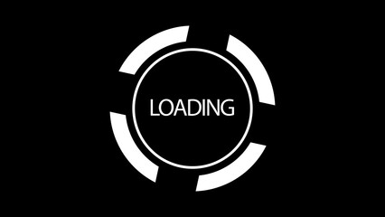 Loading circle with sign LOADING on black background. 3D animation