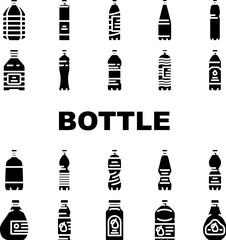 bottle plastic water drink icons set vector