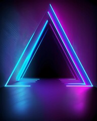 Abstract background, triangles, wallpaper design. Ultraviolet neon light, virtual reality, glowing lines, tunnel, pink blue vibrant colors, laser. Generative AI