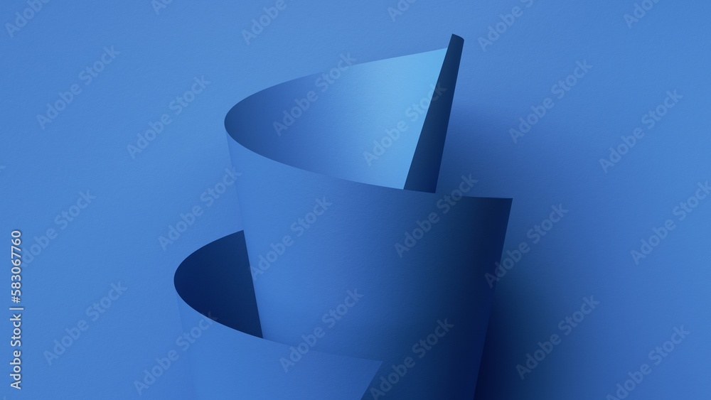 Wall mural 3d render, abstract blue background with scrolled paper roll, page curly corner, modern minimalist w