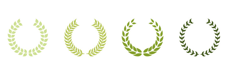 Vintage Champion Prize Symbol. Laurel Wreath Award Silhouette Icon Set. Green Olive Leaves Trophy. Circle Branch with Leaf Victory Emblem for Winner Pictogram. Isolated Vector Illustration